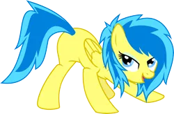 Size: 5090x3360 | Tagged: safe, artist:blueblitzie, derpibooru import, oc, oc:blueberry blitz, unofficial characters only, pegasus, pony, bedroom eyes, eyeshadow, featureless crotch, female, looking at you, looking back, open mouth, plot, presenting, smiling, solo