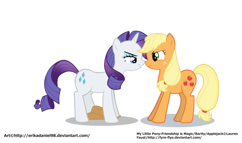 Size: 900x533 | Tagged: safe, artist:erikadaniel98, derpibooru import, applejack, rarity, female, lesbian, rarijack, sexual tension, shipping