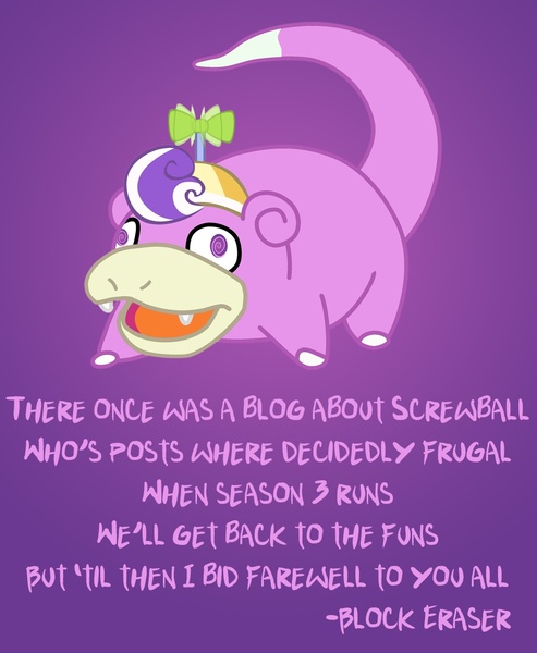 Size: 1000x1217 | Tagged: artist:blockeraser, ask, crossover, derpibooru import, hat, limerick, parody, pokémon, propeller hat, safe, screwball, screwball tells all, slowpoke, slowpoke (pokémon), swirly eyes, tumblr