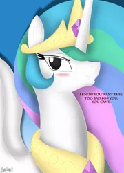 Size: 923x1280 | Tagged: artist:ark9, blushing, derpibooru import, lip bite, princess celestia, safe, text