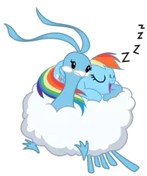 Size: 645x771 | Tagged: safe, artist:seaandsunshine, derpibooru import, rainbow dash, altaria, pegasus, pony, crossover, duo, female, mare, nap, pokémon, simple background, sleeping, transparent background, vector, zzz