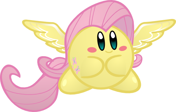 Size: 576x367 | Tagged: artist:jrk08004, crossover, cute, derpibooru import, fluttershy, kirby, kirby (character), kirbyfied, kirby fluttershy, nintendo, parody, safe, simple background, solo, species swap, transparent background, video game