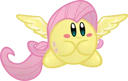 Size: 576x367 | Tagged: artist:jrk08004, crossover, cute, derpibooru import, fluttershy, kirby, kirby (character), kirbyfied, kirby fluttershy, nintendo, parody, safe, simple background, solo, species swap, transparent background, video game