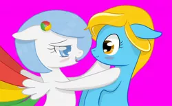 Size: 1504x926 | Tagged: safe, artist:xeirox, derpibooru import, oc, oc:google chrome, oc:internet explorer, ponified, unofficial characters only, pegasus, pony, blushing, browser ponies, exploitable meme, female, google chrome, interchrome, interchrome meme, internet browser, internet explorer, lesbian, lesbian pony internet browsers, looking at each other, mare, meme, oc x oc, shipping