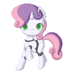 Size: 400x400 | Tagged: safe, artist:jdan-s, derpibooru import, sweetie belle, pony, robot, robot pony, unicorn, animated, blank flank, cute, diasweetes, female, filly, foal, gif, green eyes, hooves, horn, looking at you, raised hoof, simple background, solo, sweetie bot, transparent background