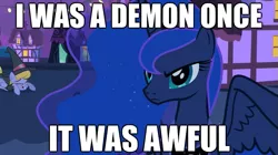 Size: 625x351 | Tagged: safe, derpibooru import, edit, edited screencap, screencap, princess luna, alicorn, pony, luna eclipsed, female, hark a vagrant, i had fun once and it was awful, image macro, mare, text