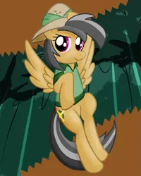 Size: 1021x1275 | Tagged: safe, artist:zanezandell, derpibooru import, daring do, pegasus, pony, floating, flying, jungle, solo