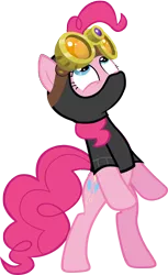 Size: 2000x3261 | Tagged: safe, artist:m99moron, derpibooru import, pinkie pie, earth pony, pony, the crystal empire, spoiler:s03, catsuit, female, goggles, high res, mare, rearing, simple background, solo, transparent background, vector