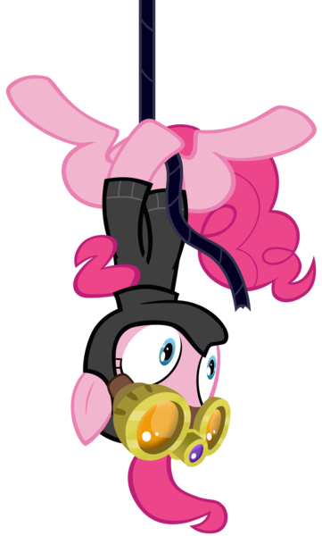 Size: 3000x4980 | Tagged: safe, artist:m99moron, derpibooru import, pinkie pie, earth pony, pony, the crystal empire, spoiler:s03, catsuit, female, goggles, mare, rope, simple background, solo, transparent background, upside down, vector