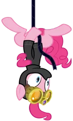 Size: 3000x4980 | Tagged: safe, artist:m99moron, derpibooru import, pinkie pie, earth pony, pony, the crystal empire, spoiler:s03, catsuit, female, goggles, mare, rope, simple background, solo, transparent background, upside down, vector