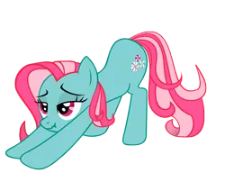 Size: 2415x1855 | Tagged: safe, artist:luckysmores, derpibooru import, minty, pony, exploitable meme, g3, g3 to g4, generation leap, iwtcird, scrunchy face, simple background, stretching, transparent background