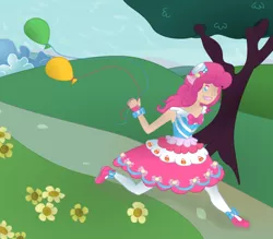 Size: 800x700 | Tagged: artist:swiftstart, balloon, clothes, derpibooru import, dress, eared humanization, gala dress, humanized, pinkie pie, safe