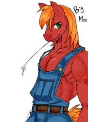 Size: 752x1040 | Tagged: anthro, artist:ayuuu0908, big macintosh, clothes, derpibooru import, male, muscles, solo, solo male, suggestive, topless