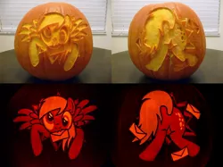 Size: 1600x1199 | Tagged: safe, derpibooru import, derpy hooves, pegasus, pony, carving, female, halloween, holiday, jack-o-lantern, mare, plot, pumpkin