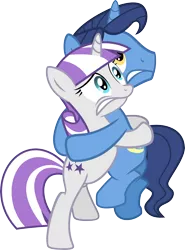 Size: 4432x5999 | Tagged: safe, artist:millennial dan, derpibooru import, night light, twilight velvet, pony, unicorn, absurd resolution, female, hug, husband and wife, male, nightvelvet, parent, scared, simple background, transparent background, vector