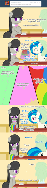 Size: 810x3192 | Tagged: safe, artist:erthilo, derpibooru import, octavia melody, vinyl scratch, earth pony, pony, unicorn, ask octavia, ask, clothes, comic, costume, duo, duo female, female, mare, tumblr