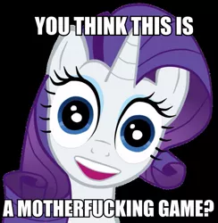 Size: 585x600 | Tagged: derpibooru import, image macro, nightmare fuel, overly attached girlfriend, rarity, reaction image, safe, vulgar