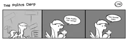 Size: 1280x404 | Tagged: safe, artist:tetrapony, derpibooru import, derpy hooves, pegasus, pony, comic:the daily derp, comic, female, mare, monochrome, muffin, solo, the politics derp