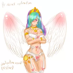 Size: 1280x1280 | Tagged: adorasexy, artist:justcallmeanerd, belly button, blushing, bra, breast hold, breasts, busty princess celestia, cleavage, clothes, curvy, cute, cutelestia, dead source, derpibooru import, female, frilly underwear, garter belt, human, humanized, lingerie, looking at you, panties, princess celestia, ribbon, sexy, solo, solo female, stockings, suggestive, underwear, wide hips, winged humanization