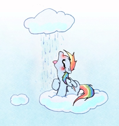 Size: 404x427 | Tagged: safe, artist:akhts, derpibooru import, rainbow dash, cloud, drink, rain