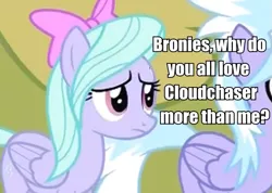 Size: 575x409 | Tagged: cloudchaser, cropped, derpibooru import, duo, edit, edited screencap, flitter, hurricane fluttershy, image macro, sad, safe, screencap, solo focus