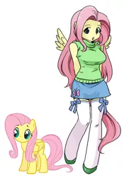 Size: 500x714 | Tagged: ambiguous facial structure, anthro, artist:shepherd0821, big breasts, breasts, busty fluttershy, clothes, derpibooru import, female, fluttershy, safe, sleeveless turtleneck, stockings, sweater, sweatershy, unguligrade anthro