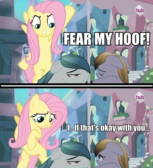 Size: 500x549 | Tagged: safe, derpibooru import, edit, edited screencap, screencap, amber waves, crystal arrow, crystal beau, fluttershy, crystal pony, pony, the crystal empire, comic, hub logo, image macro, meme