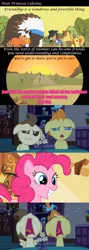 Size: 500x1409 | Tagged: safe, derpibooru import, edit, edited screencap, screencap, braeburn, chief thunderhooves, little strongheart, pinkie pie, pound cake, pumpkin cake, sheriff silverstar, buffalo, earth pony, pegasus, pony, unicorn, baby cakes, over a barrel, bad end, comic, crying, dude not cool, dude not funny, implied death, implied genocide, moral, pinkie prick, unfortunate implications, we are going to hell