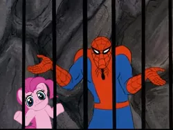 Size: 613x461 | Tagged: 60s spider-man, derpibooru import, looking at you, meme, pinkie pie, safe, shrug, shrugpony, spider-man