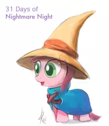 Size: 698x803 | Tagged: safe, artist:raikoh, derpibooru import, ruby pinch, 31 days of nightmare night, black mage, costume, cute, final fantasy, hat, open mouth, pinchybetes, smiling, solo