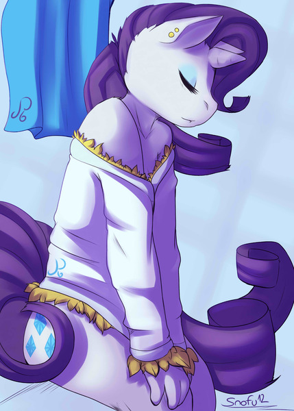 Size: 2226x3111 | Tagged: anthro, artist:snofu, bottomless, clothes, derpibooru import, rarity, safe, solo