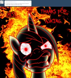 Size: 1280x1400 | Tagged: artist:atomic-chinchilla, ask, ask female shining armor, derpibooru import, fire, gleaming shield, imminent death, imminent gelding, rage, rule 63, semi-grimdark, shining armor, solo, this will end in pain, tumblr, you dun goofed