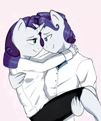 Size: 1469x1756 | Tagged: anthro, artist:nolycs, carrying, derpibooru import, elusive, eye contact, female, looking at each other, male, rarilusive, rarity, rule 63, safe, selfcest, self ponidox, shipping, straight
