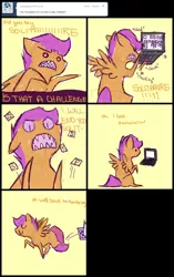 Size: 1030x1637 | Tagged: angry, artist:feathersandink, ask, comic, computer, derpibooru import, laptop computer, safe, scootaloo, solitaire, teeth, that scootaloo, tumblr