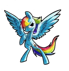 Size: 1696x1752 | Tagged: safe, artist:missbutlerart, derpibooru import, rainbow dash, pony, bipedal, traditional art