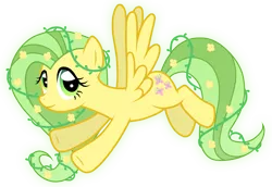 Size: 5054x3483 | Tagged: safe, artist:jennieoo, derpibooru import, fluttershy, elemental, pegasus, plant pony, pony, alternate eye color, element of nature, female, flying, green eyes, mane 6 elementals, mare, plant elemental, plant mane, simple background, solo, transparent background, vector