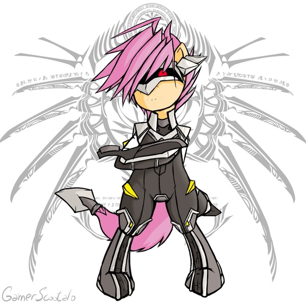 Size: 1024x1024 | Tagged: artist:gamer scootaloo, ask, ask gamer scootaloo, blazblue, cosplay, costume, crossover, derpibooru import, lambda-11, nightmare night, parody, safe, scootaloo, tumblr