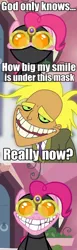 Size: 500x1619 | Tagged: comic, courage the cowardly dog, creepy, creepy smile, crossover, derpibooru import, edit, edited screencap, freaky fred, naughty, nightmare fuel, night vision goggles, pinkie pie, safe, screencap, screencap comic, smiling, the crystal empire