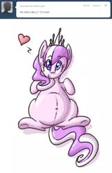 Size: 642x988 | Tagged: artist:secretgoombaman12345, ask, ask chubby diamond, belly, belly button, bellyrubs, cute, derpibooru import, diamond tiara, fat, heart, on back, safe, tumblr