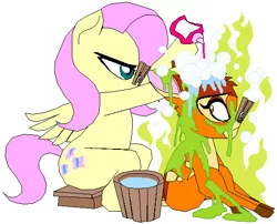 Size: 551x446 | Tagged: artist:terry, bambi, bathing, clothespin, crossover, derpibooru import, disney, fluttershy, muck, safe, skunk spray, smell, smelly, stink lines, visible stench