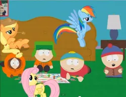 Size: 618x475 | Tagged: applejack, derpibooru import, eric cartman, fluttershy, kenny mccormick, kyle broflovski, rainbow dash, safe, south park, stan marsh