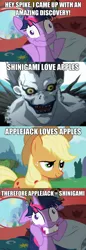 Size: 498x1455 | Tagged: applejack, death note, derpibooru import, insane troll logic, ryuk, safe, shinigami, twilight snapple, twilight sparkle