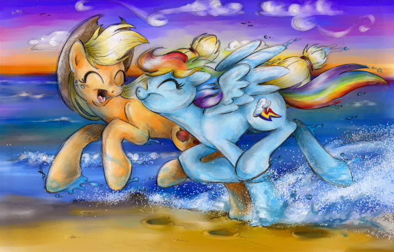 Size: 3476x2226 | Tagged: safe, artist:littletiger488, derpibooru import, applejack, rainbow dash, appledash, female, lesbian, shipping