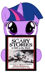 Size: 382x620 | Tagged: book, derpibooru import, edit, filly, nightmare fuel, puppy dog eyes, read, safe, scary, scary stories to tell in the dark, this will end in tears, thread, twilight sparkle, twily