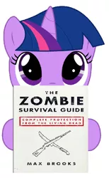 Size: 382x620 | Tagged: book, cute, derpibooru import, filly, max brooks, must-read, read, safe, twilight sparkle, zombie, zombie survival guide