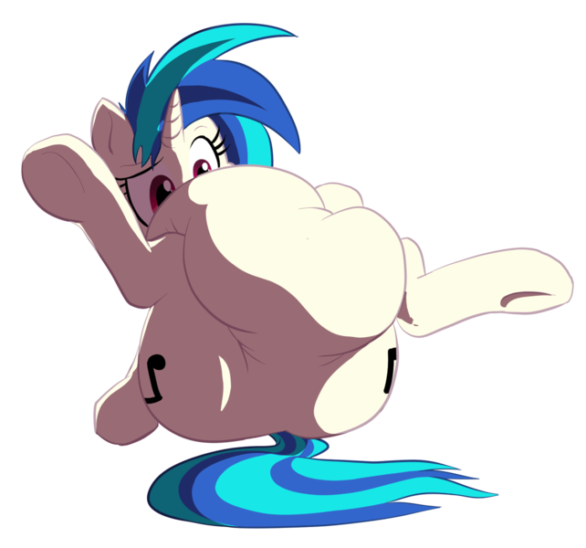 Size: 1200x1122 | Tagged: artist:okiedokielowkey, belly, derpibooru import, fat, hard shadows, safe, spread legs, vinyl fat, vinyl scratch