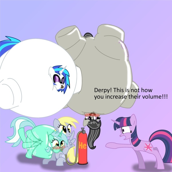 Size: 1000x1000 | Tagged: questionable, artist:noctulov, derpibooru import, derpy hooves, lyra heartstrings, octavia melody, twilight sparkle, vinyl scratch, balloon pony, earth pony, pegasus, pony, unicorn, balloon, female, helium, inflation, mare