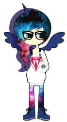 Size: 524x951 | Tagged: artist:nekozneko, derpibooru import, hipster, horned humanization, humanized, princess luna, safe, simple background, solo, winged humanization