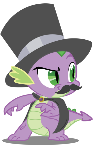 Size: 1000x1548 | Tagged: artist:axemgr, cape, clothes, derpibooru import, dragon, facial hair, hat, male, moustache, safe, solo, spike, top hat