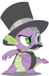 Size: 1000x1548 | Tagged: artist:axemgr, cape, clothes, derpibooru import, dragon, facial hair, hat, male, moustache, safe, solo, spike, top hat